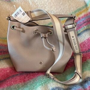 Kate Spade Taupe Shoulder Bag with Striped Strap